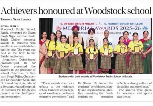 Dr. S. P. Singh Oberoi Honors 450 Students at Woodstock Public School Awards Ceremony in Batala